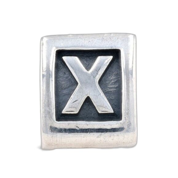 Pandora Silver Alpha Letter "X" Block Initial Authentic Charm - Picture 1 of 5